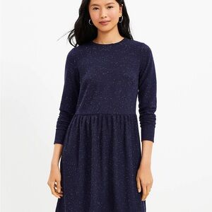 Loft Navy Flecked Button Back Swing Dress Size Large